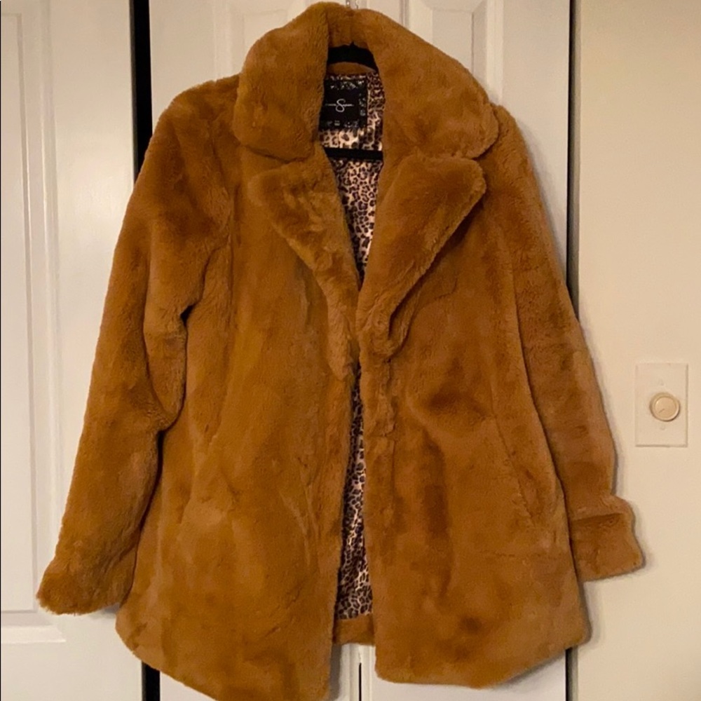 lovely light brown faux fur Jessica Simpson coat